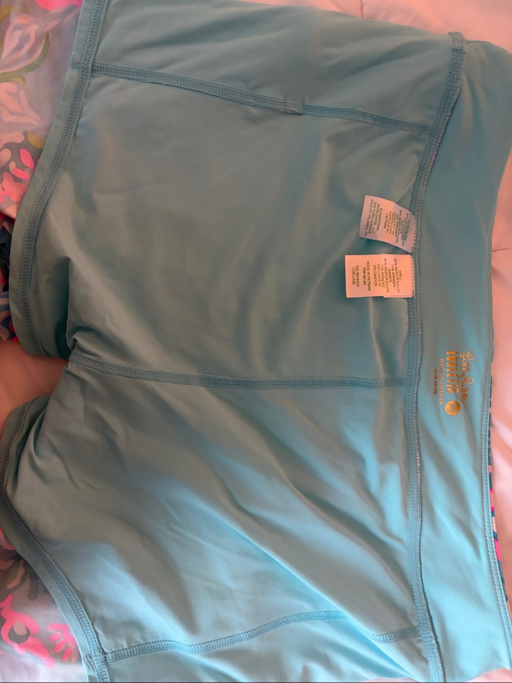 Lilly Pulitzer Aqua Skort or Swim Skirt / Skort with Pink Accent - Picture 3 of 4